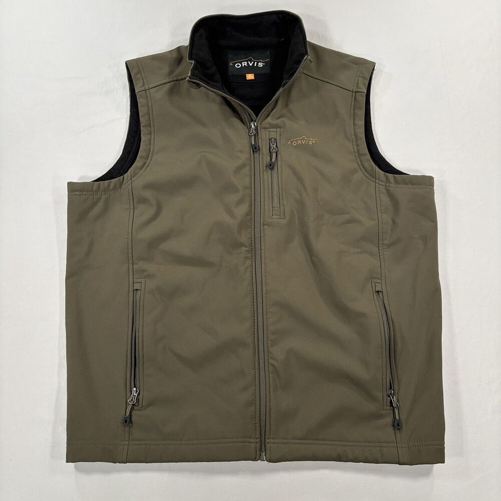 Orvis Tech Softshell Fleece Lined Vest Men’s XL Green Zip Pockets Style